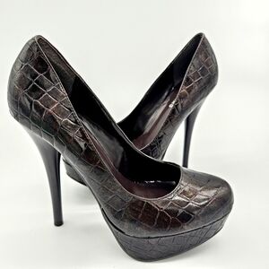 Call It Spring Women's Croc Inspired Platform High Heels, Brown, Size 6, NEW